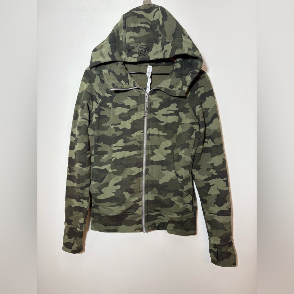 Lululemon Scuba Full Zip Hoodie Size 6 Heritage Camo Medium Olive Multi